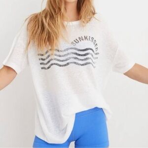 Aerie Sheer White Oversized Graphic T-Shirt “SUNKISSED”. Women’s Size Medium